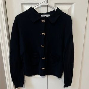 Zara navy and gold bow sweater